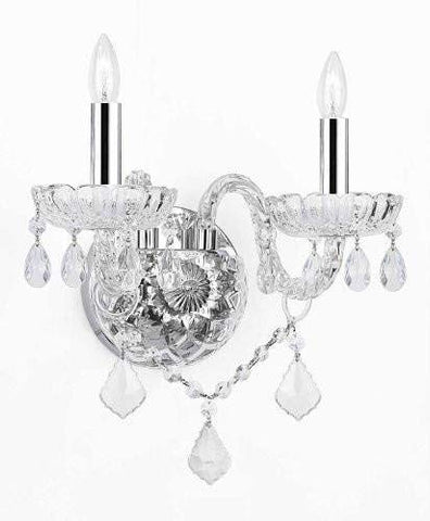 Swarovski Crystal Trimmed Wall Sconce! Murano Venetian Style Crystal Wall Sconce Lighting Trimmed w/Chrome Sleeves! - G46-B43/B12/2/386SW