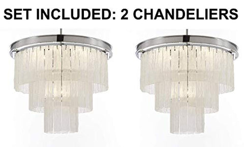 Set of 2 - Glacier Round Frosted Glass Chandelier Lighting 3 Tier - Great for The Dining Room, Kitchen, Foyer, Entry Way, Living Room, and More! H 22" W 20" - 2EA G7-6002/10