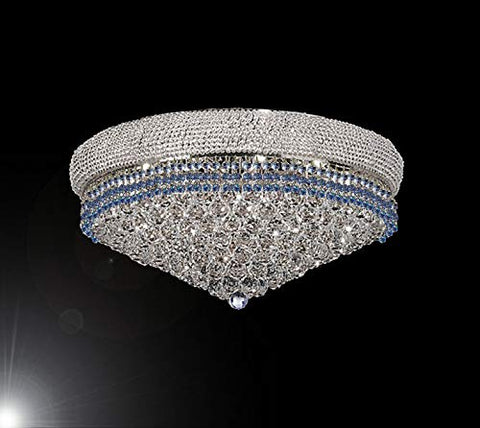 Flush French Empire Crystal Chandelier Chandeliers Lighting Trimmed with Blue Crystal! Good for Dining Room, Foyer, Entryway, Family Room and More! H16" X W30" - G93-FLUSH/B83/CS/541/24
