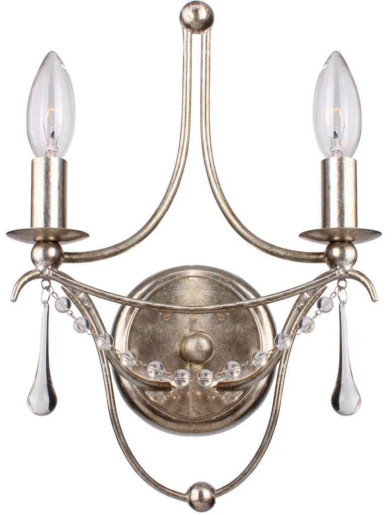 2 Light Antique Silver Modern Sconce Draped In Clear Glass Beads & Murano Crystal - C193-422-SA