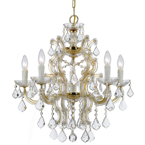 6 Light Gold Crystal Chandelier Draped In Clear Swarovski Strass Crystal - C193-4335-GD-CL-S