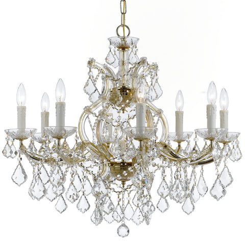 9 Light Gold Crystal Chandelier Draped In Clear Swarovski Strass Crystal - C193-4408-GD-CL-S