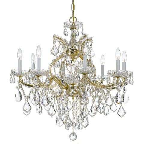 9 Light Gold Crystal Chandelier Draped In Clear Swarovski Strass Crystal - C193-4409-GD-CL-S