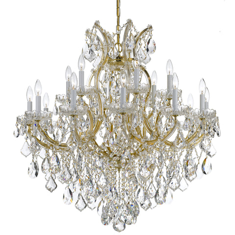 19 Light Gold Crystal Chandelier Draped In Clear Swarovski Strass Crystal - C193-4418-GD-CL-S