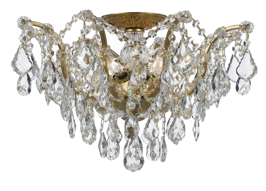 5 Light Antique Gold Modern Ceiling Mount Draped In Clear Spectra Crystal - C193-4457-GA-CL-SAQ