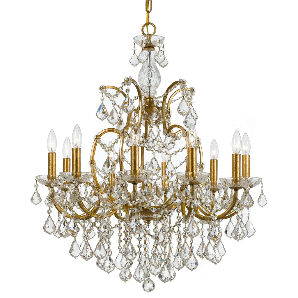 10 Light Antique Gold Modern Chandelier Draped In Clear Spectra Crystal - C193-4458-GA-CL-SAQ