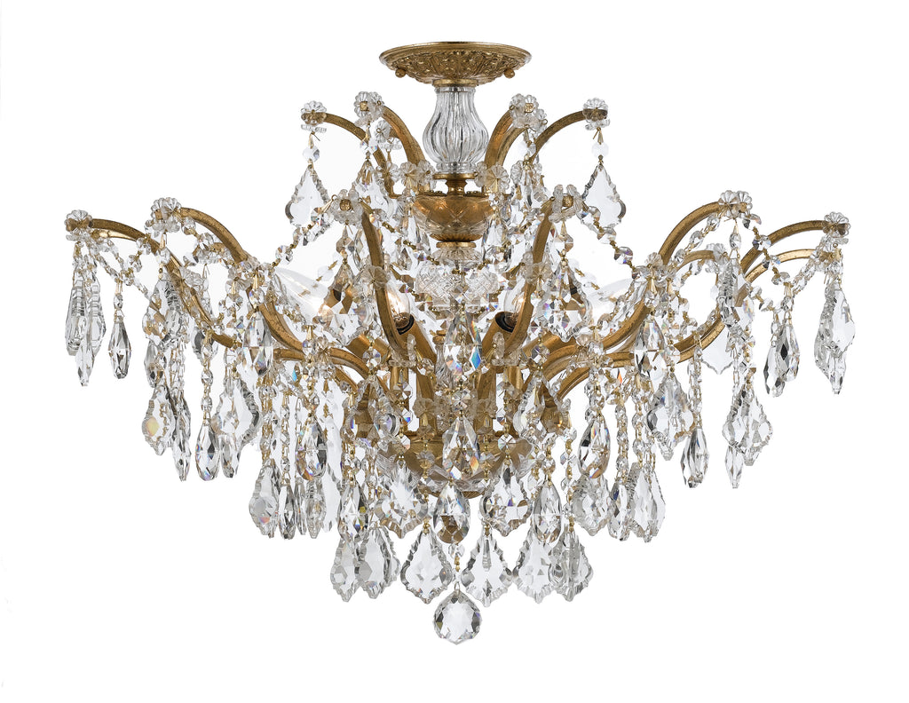 6 Light Antique Gold Modern Ceiling Mount Draped In Clear Spectra Crystal - C193-4459-GA-CL-SAQ_CEILING
