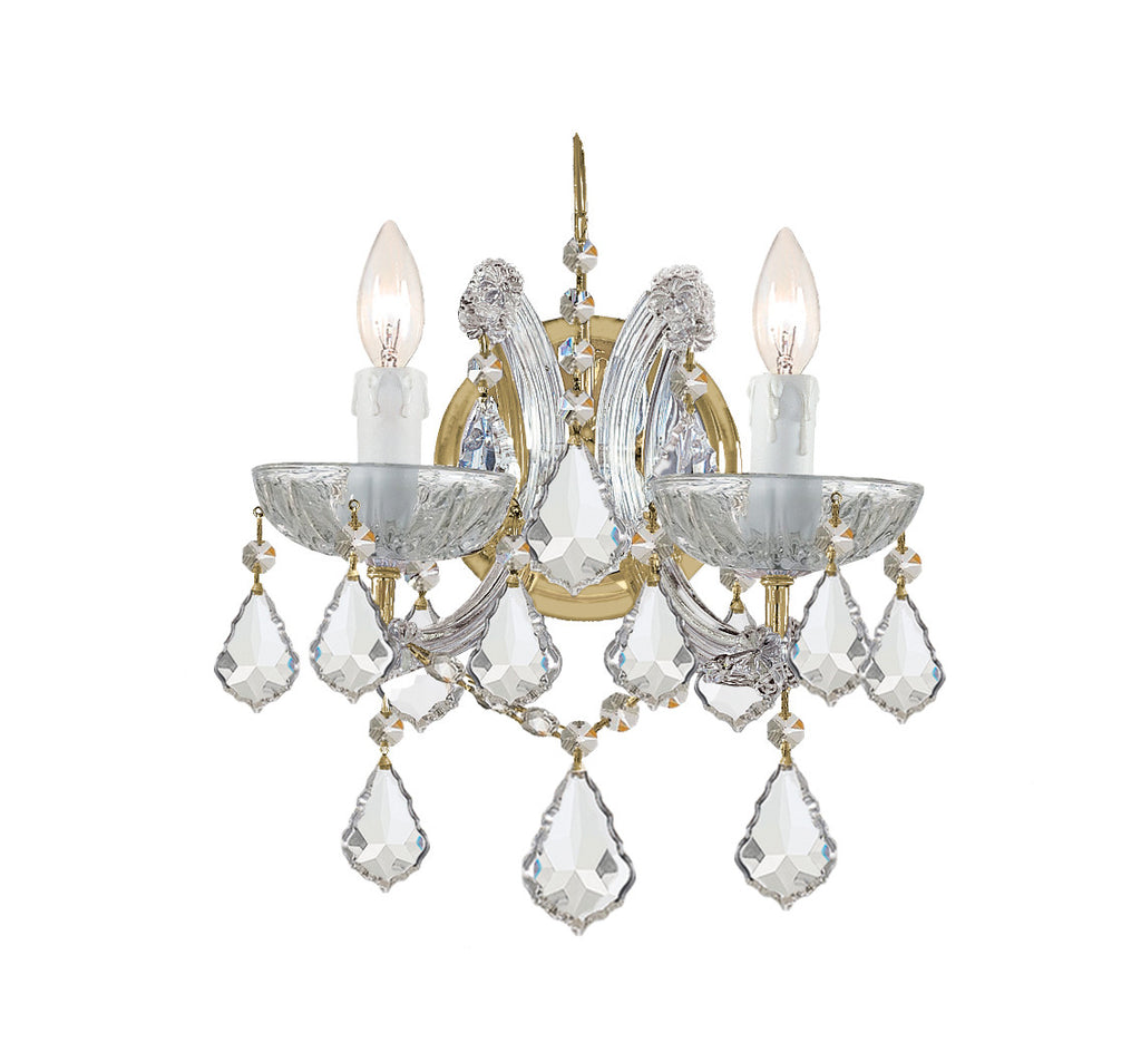 2 Light Gold Crystal Sconce Draped In Clear Swarovski Strass Crystal - C193-4472-GD-CL-S