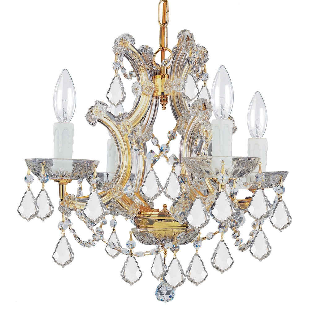 4 Light Gold Crystal Mini Chandelier Draped In Clear Hand Cut Crystal - C193-4474-GD-CL-MWP