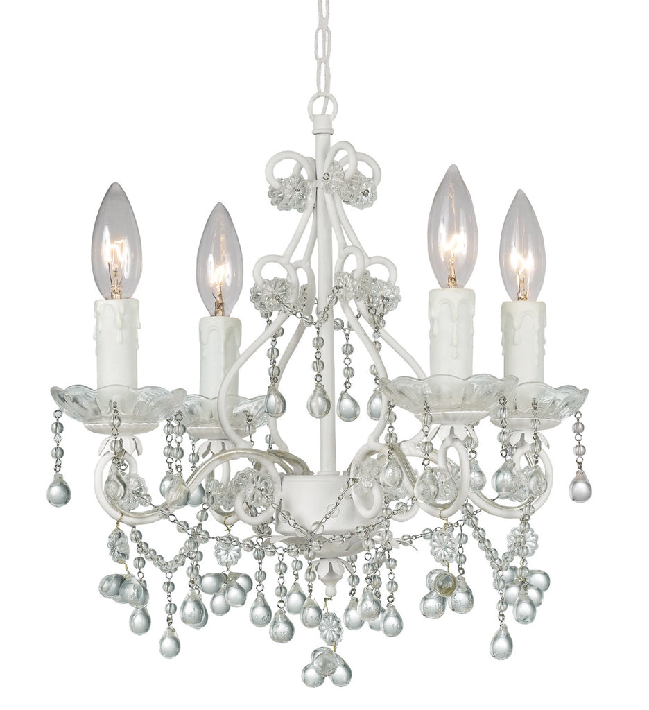 4 Light Wet White Youth Mini Chandelier Draped In Murano Beads - C193-4514-WW-CLEAR