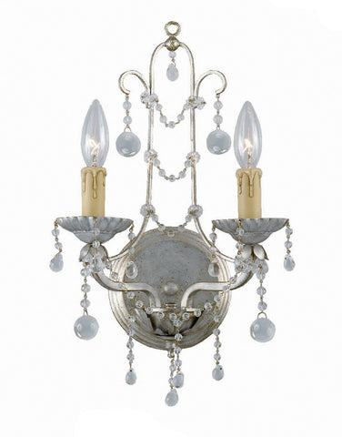 2 Light Silver Leaf Traditional Sconce Draped In Murano Beads - C193-4612-SL