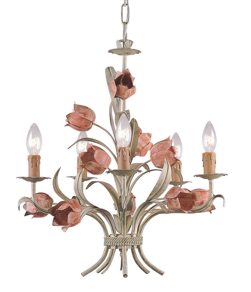 5 Light Sage/Rose Floral Chandelier - C193-4805-SR