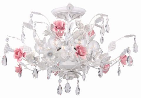 6 Light Wet White Floral Ceiling Mount Draped In Clear Hand Cut Crystal - C193-4850-WW