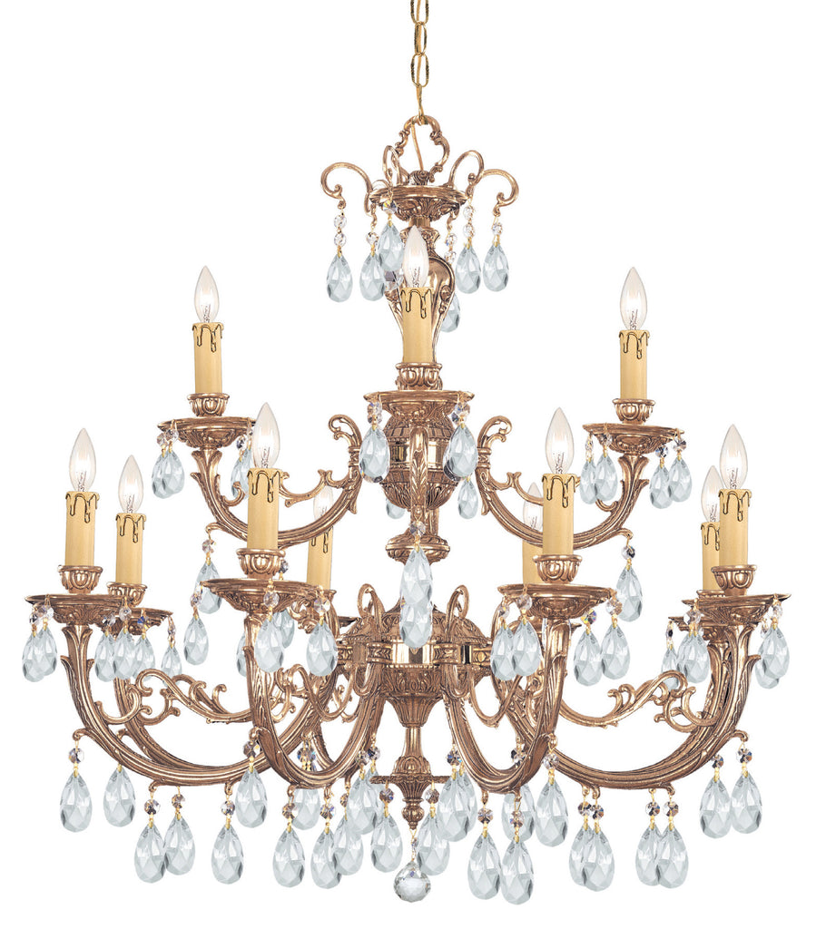 12 Light Olde Brass Crystal Chandelier Draped In Clear Hand Cut Crystal - C193-499-OB-CL-MWP