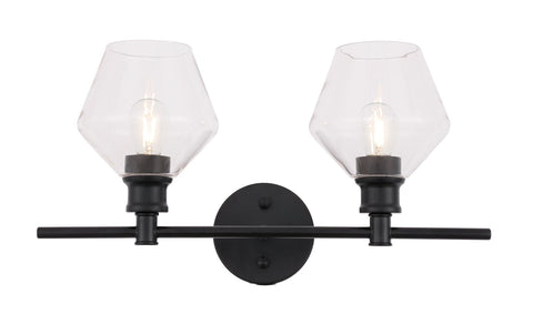 ZC121-LD2312BK - Living District: Gene 2 light Black and Clear glass Wall sconce