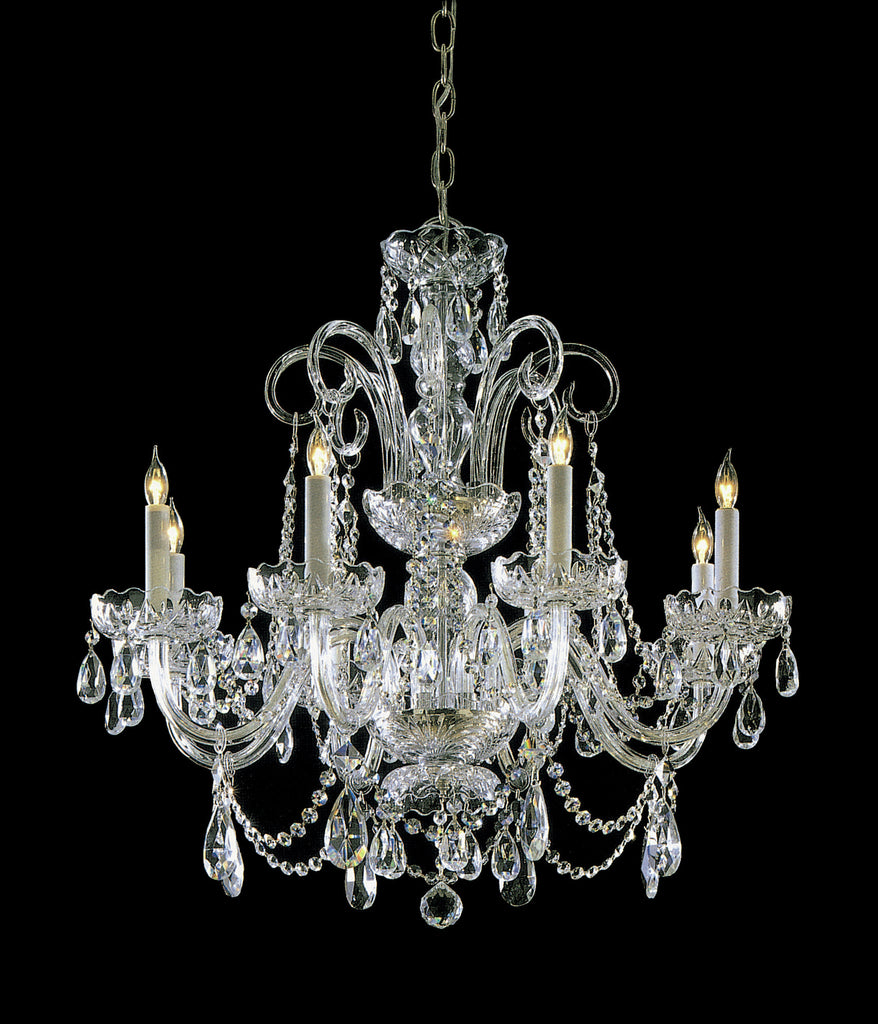 6 Light Polished Brass Crystal Chandelier Draped In Clear Spectra Crystal - C193-5006-PB-CL-SAQ