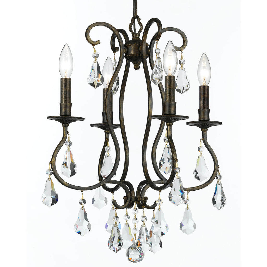 4 Light English Bronze Crystal Mini Chandelier Draped In Clear Hand Cut Crystal - C193-5014-EB-CL-MWP