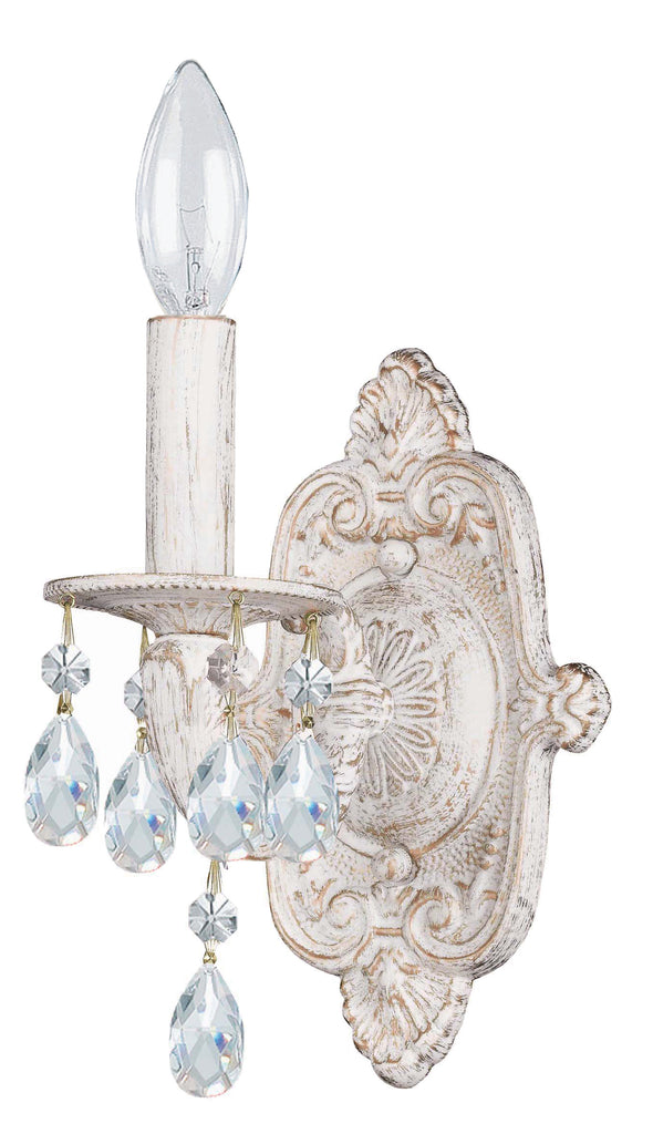 1 Light Antique White Youth Sconce Draped In Clear Swarovski Strass Crystal - C193-5021-AW-CL-S