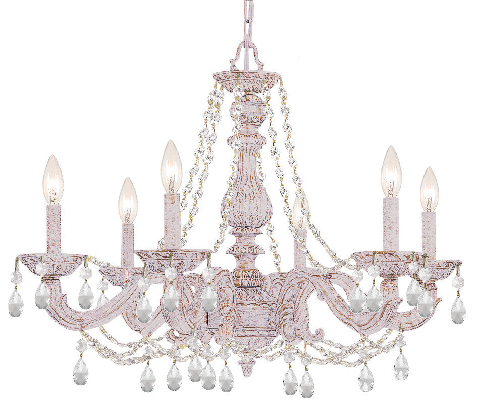 6 Light Antique White Youth Chandelier Draped In Clear Swarovski Strass Crystal - C193-5026-AW-CL-S