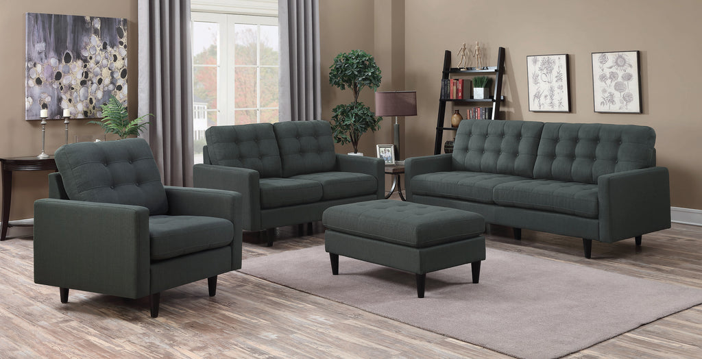Set of 3 - Kesson Tufted Upholstered Sofa + Loveseat +Chair Charcoal - D300-10055