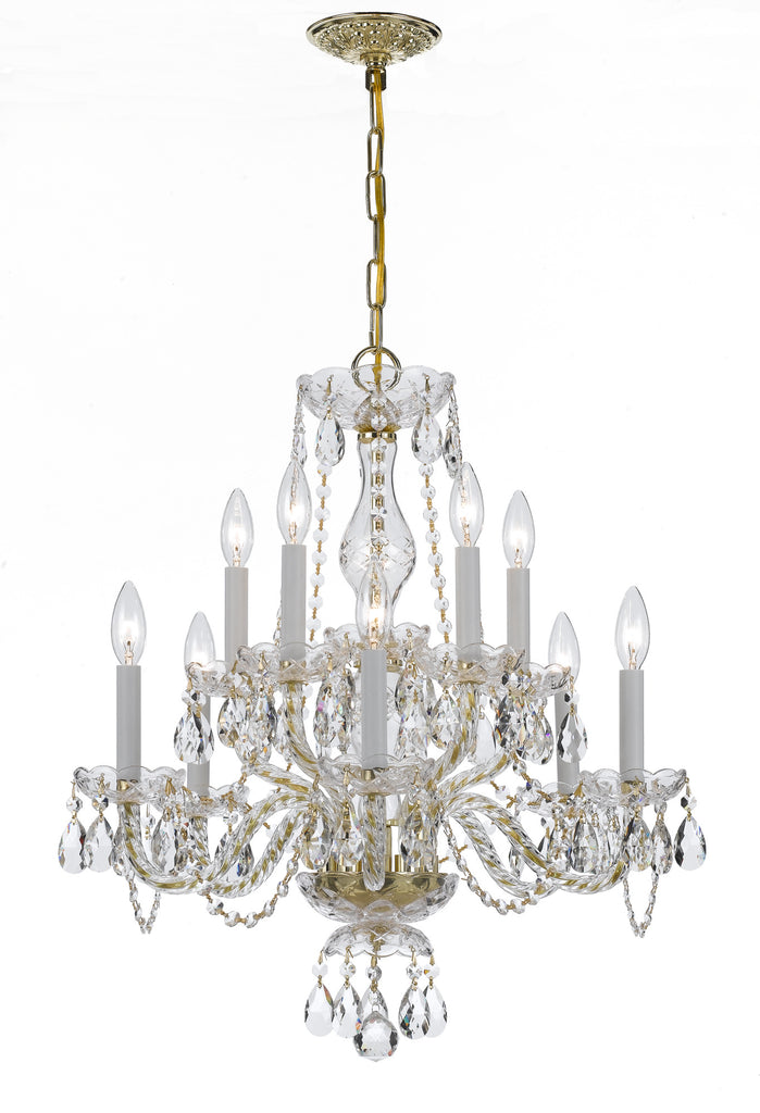 10 Light Polished Brass Crystal Chandelier Draped In Clear Hand Cut Crystal - C193-5080-PB-CL-MWP