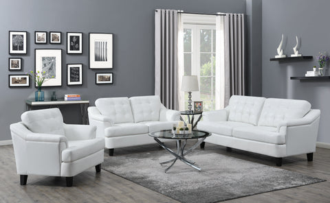 Set of 3 - Freeport Tufted Upholstered Sofa + Loveseat + Chair Snow White - D300-10080