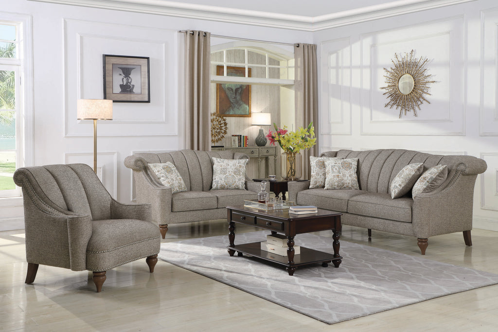 Set of 2 - Lakeland Rolled Arm Upholstered Sofa + Loveseat Brown - D300-10081