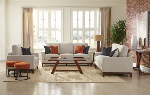 Set of 3 - Monrovia Upholstered Track Arms Sofa + Loveseat + Chair Beige - D300-10084