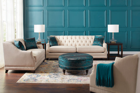 Set of 3 - Artemis Tufted Tight Back Sofa + Loveseat + Chair Beige - D300-10090