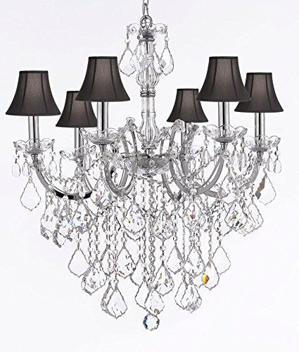 Maria Theresa Chandelier Lighting Crystal Chandeliers H30 "X W22" Chrome Finish With Black Shade Trimmed With Spectratm Crystal - Reliable Crystal Quality By Swarovski - F83-Sc/Blackshade/B12/Chrome/2528/6Sw