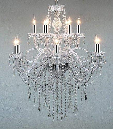 Authentic All Crystal Chandelier W/Chrome Sleeves H38" X W32" - GO-B43/A46-3/385/6+6
