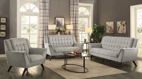 Set of 3 - Natalia Upholstered Sofa + Loveseat + Chair Dove Grey - D300-10094