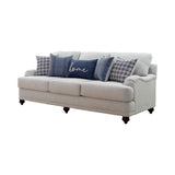 ﻿Set of 3  - Gwen Recessed Arms Sofa + Loveseat Light Grey + Accent Chair Blue - D300-10096