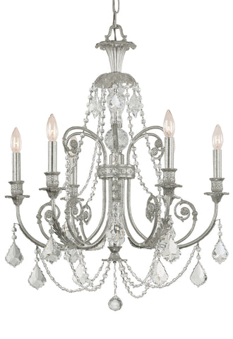 6 Light Olde Silver Crystal Chandelier Draped In Clear Swarovski Strass Crystal - C193-5116-OS-CL-S