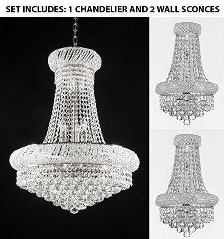 Set Of 3 - 1 French Empire Crystal Chandelier Chandeliers 24X32 And 2 Empire Empress Crystal(Tm) Wall Sconce Lighting W 12" H 17" - 1Ea-Cs/542/15+2Ea-C121-V1800W12SC
