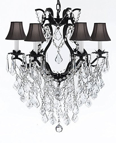 Wrought Iron Empress Crystal (Tm) Chandelier Lighting With Black Shades H 19" W 20" - A83-Sc/Blackshade/B12/3530/6