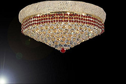 Flush French Empire Crystal Chandelier Chandeliers Moroccan Style Lighting Trimmed With Ruby Red Crystal Good For Dining Room Foyer Entryway Family Room And More H16" X W30" - G93-Flush/B74/Cg/541/24