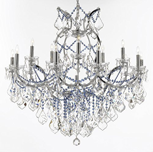 Maria Theresa Chandelier Lighting Crystal Chandeliers H38" W37" Chrome Finish Dressed With Sapphire Blue Crystals Great For The Dining Room Living Room Family Room Entryway / Foyer - J10-B82/Chrome/26050/15+1
