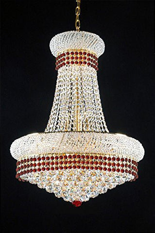 French Empire Crystal Chandelier Chandeliers Lighting Trimmed With Ruby Red Crystal Good For Dining Room Foyer Entryway Family Room And More H32" X W24" - A93-B74/542/15