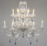 Swarovski Crystal Trimmed Chandelier Authentic All Crystal Chandelier With Blue Crystals - A46-387/6+6/Blue Sw
