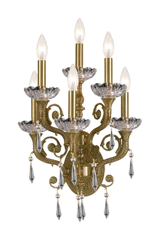 6 Light Aged Brass Traditional Sconce Draped In Clear Swarovski Strass Crystal - C193-5176-AG-CL-S