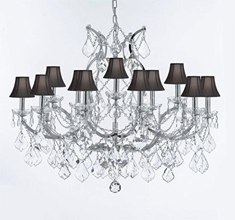 Maria Theresa Chandelier Lighting Crystal Chandeliers H28 "X W37" Chrome Finish Great For The Dining Room Living Room Family Room Entryway / Foyer With Black Shades - J10-Sc/Blackshade/B62/Chrome/26050/15+1