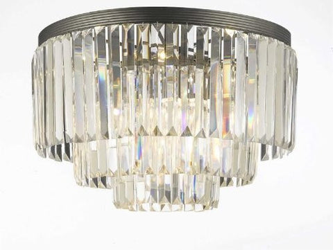 Palladium Empress Crystal (Tm) Glass Fringe 3-Tier Flush Chandelier Lighting W 19.75", 17.5" - G7-Flush/1100/9