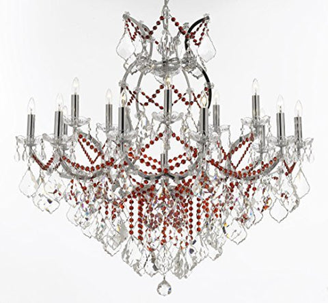 Maria Theresa Chandelier Lighting Crystal Chandeliers H38" W37" Chrome Finish Dressed With Ruby Red Crystals Great For The Dining Room Living Room Family Room Entryway / Foyer - J10-B81/Chrome/26050/15+1