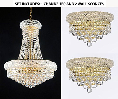 Set Of 3 - 1 French Empire Crystal Chandelier Chandeliers 24X32 And 2 Empire Empress Crystal (Tm) Wall Sconce Lighting W 12" H 6" - 1Ea-Cg/542/15 +2Ea-C121-V1800W12G
