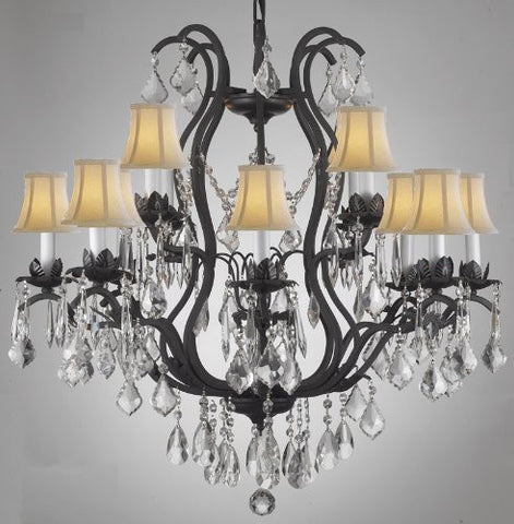 Wrought Iron Crystal Chandelier Lighting With Shades - A83-Whiteshades/3034/8+4