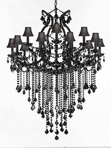 Jet Black Chandelier Crystal Lighting Chandeliers With Black Shades 37X50 - A83-Sc/B12/BLACK/21510/15+1