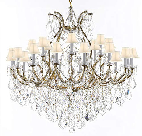 Crystal Chandelier Lighting Chandeliers H46" X W46" Dressed with Large, Luxe, Diamond Cut Crystals! Great for The Foyer, Entry Way, Living Room, Family Room and More w/White Shades - A83-B90/WHITESHADES/2MT/24+1DC