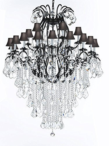 Wrought Iron Chandelier Crystal Chandeliers Lighting Empress Crystal (Tm) H60" W46" Perfect For An Entryway Or Foyer - A83-Sc/Blackshade/B12/3034/18+6