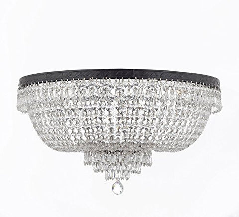 French Empire Crystal Flush Chandelier Chandeliers Lighting H18" X W24" With Dark Antique Finish Good For Dining Room Foyer Entryway Family Room And More - A93-Flush/Cb/870/9